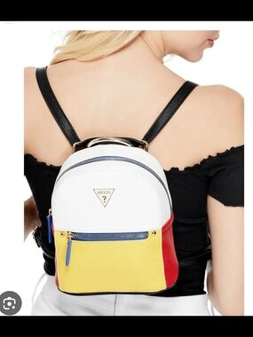 GUESS Colorblock Mini Backpack – White, Yellow & Red
